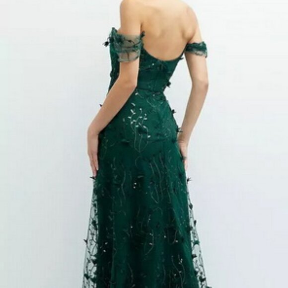 Dessy Collection Evergreen 3D Embroidered Off Shoulder Gown 3135 - Picture 5 of 6